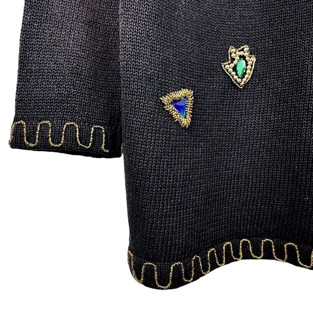 Vintage 80s Victoria Harbour Jewel Sweater M Black Beaded Glam Granny‎ Ugly - Picture 6 of 12